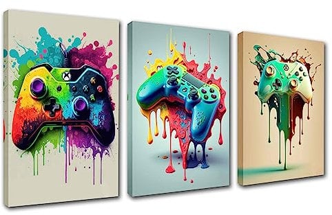 Gaming Themed Canvas Wall Art Video Game Poster Watercolor Artwork Best Gamer Gifts Picture Wall Decor Creative Abstract Prints for Home Wall Decor Modern Artwork Stretched Easy to Hang 42”Wx20”H