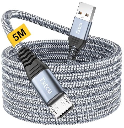 Txtcu Micro USB Cable 5m, Long Micro Charger Cable Android Charging Cord Braided PS4 Controller Charge Cord Compatible for Samsung Galaxy S7/S5/J3/J5/J7,Huawei,HTC,LG,PS4,Kindle,Xbox,Nexus,Nokia