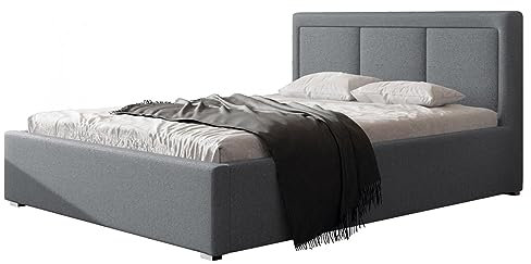 Mirjan24 Polsterbett Modem mit Rollrost, Farbauswahl, Webstoff, Doppellbett, Bett, Ehebett mit Polsterkopfteil (Malmo 13 378, 120 x 200 cm)