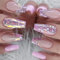 Ceboic French False Nails, 24Pcs Full Cover Acrylic Fake Nails, Medium Length Coffin Press on Nails, Glossy Gradient Stick on Nail with Jelly Glue for Women and Girls - Purple Glitter