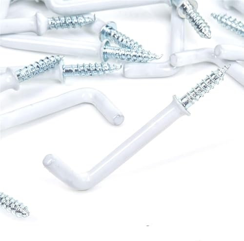 32mm White PVC Dresser Hooks Plastic Coating Shouldered Dresser Hooks Cup Hook L Shape Cup Hangers L Screw Hooks for Hanging Party Celebration Light Strings 25 Pack.