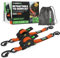 Rhino USA Selbstaufrollende Spanngurte (2er-Pack) - 2.5cm x 3m (540kg Bruchfestigkeit) - Hochleistungs-Automatik-Spanngurte für LKW, Anhänger, Motorrad, Fahrrad & Mehr - Orange
