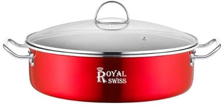 Royal Swiss Grand Casserole Rouge 40cm avec revetement antiadhesif et couvercle en verres