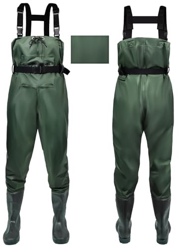 IEEILULU Waders Pesca da Uomo, Waders da Uomo con Stivali da Pesca 40-47, Waders Trampolieri da Pesca Nylon Pantaloni Impermeabili Antiscivolo Regalo per Amanti Pesca Sportiva (Verde, 46)