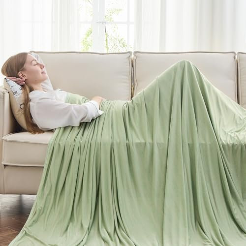 EMME Kühldecke Kühlende Decke,Arc-Chill Q-Max 0.5, 2 in 1 Doppelseitige Dünne Sommerdecke, Leicht Atmungsaktiv Tagesdecken, Sofa Decken,Bettüberwurf Kuscheldecke,127x 177cm,Grün Gestreift