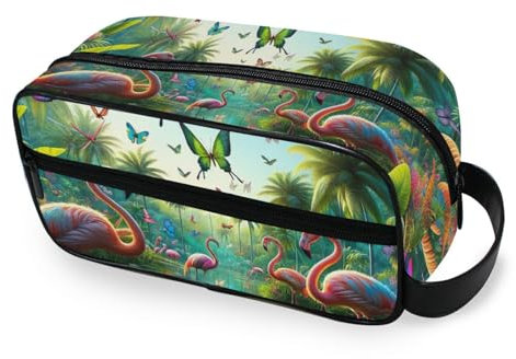 ODAWA Trousse de toilette unisexe à suspendre pour accessoires de toilette, Plantes tropicales et flamants roses, one size