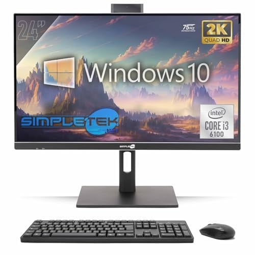 SIMPLETEK - All-in-One PC 24 2K 75Hz Core i3 | Windows 10 Pro 8GB RAM - SSD 240GB | Computer All-in-One VESA-Anschluss Integrierte Webcam Einstellbarer Stand