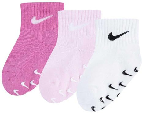 Nike 3Pk Gripper Qtr Calzini per Bambini Magic Flamingo 2/4 Anni