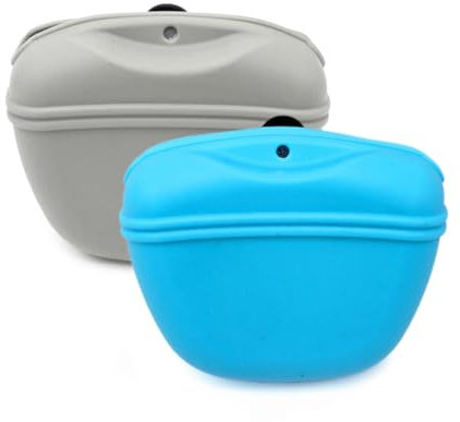 LICQIC Silicone Dog Food Bags, Magnetic Silicone Dog Food Bags for Taking Pets for Walking and Outdoor Training (2Pcs, Grey + Sky Blue)