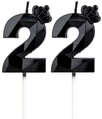 Geburtstagskerzen Zahlen 22 mit Krone,3D Kerzen Geburtstag für Kuchen geburtstagsdeko, Geburtstag Kerzen Zahlen, Geburtstagskerzen Kinder für Partys, Hochzeiten, Firmenfeiern, Jubiläen (Schwarz, #22)