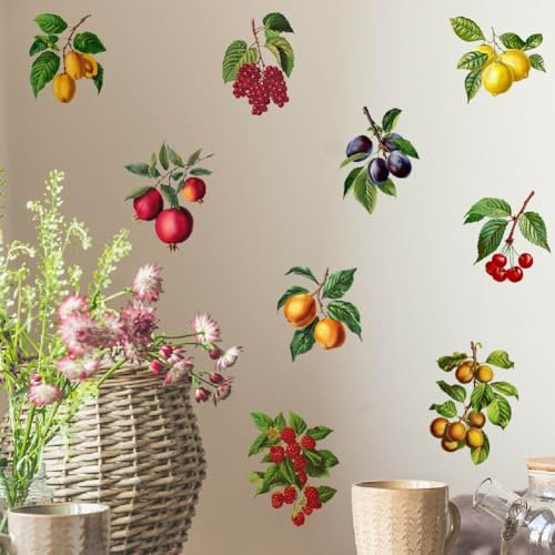 SUPERDANT Vintage Obst Wandtattoo Obst Wandsticker Rustikale Selbstklebende Wandaufkleber DIY Bunte Wandtattoo Dekor Vinyl Wandsticker Für Küche Schlafzimmer Wohnzimmer Wanddekor 3sheets/set