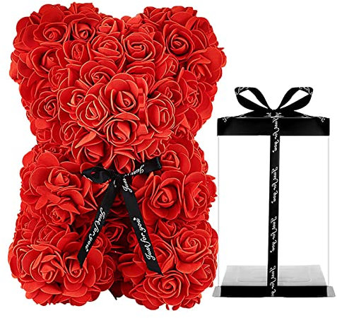 Rosen-bär Rose Flower Bär, Rosenblumenbär mit Geschenkbox, Romantisch Rosen Teddybär, Rose Bear, Geschenk für Muttertag, Valentinstag, Hochzeiten, Geburtstag, Freundin, Braut (Rot)