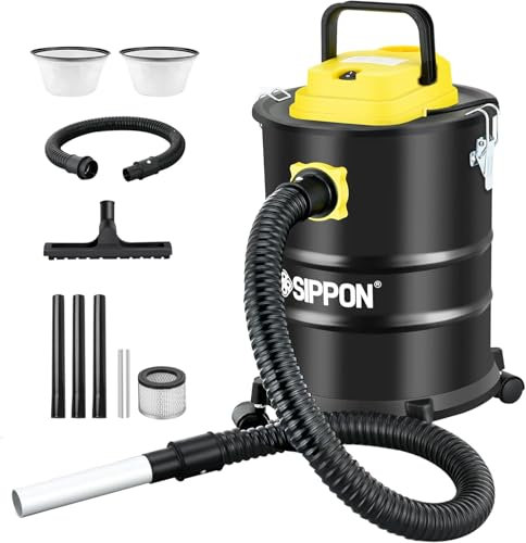 SIPPON Aspirapolvere per cenere, Aspirapolvere per stufa a pellet con base a ruote e funzione ventilatore, aspirazione potente da 1000 W Aspirapolvere all-in-one, 4 galloni
