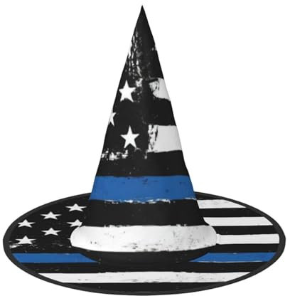 QGWDYYJQ Blauer Retro-Hut mit dünner Linie, USA-Flagge, bedruckt, Halloween-Hut
