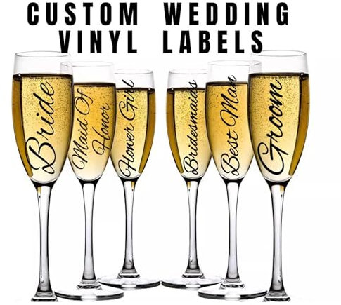Personalised Vinyl Name Labels for Wine Glasses & Champagne Flutes - Custom Wedding Décor Stickers for Bridal Showers, Reception – Waterproof Self-Adhesive Vinyl - Ideal for Event Decoration