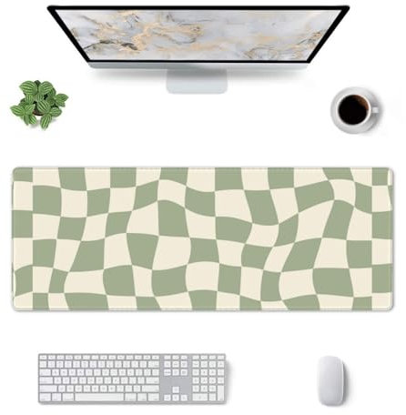04 Tapis de bureau vert sauge, tapis de souris à carreaux, fournitures de bureau, tapis de souris vert sauge, tapis de souris XL 30 x 80 cm
