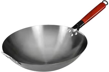 Fenteer Wok-Pfanne, chinesischer Wok, manuelle Schmiedeeisenpfanne mit Holzgriff, Kochpfannen, Nicht beschichtet, universeller Eisen-Wok, antihaftbeschichtete, 40cm
