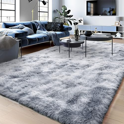 BSGIFT Hochflor Teppich Grau 160x230, Shaggy Wohnzimmer Teppich Flauschig Langflor Wohnzimmerteppich High-Pile Carpet rutschfest, Modern Extra Groß Teppiche für Schlafzimmer Kinderzimmer