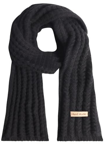 Schal Herren Damen Winter, Unisex Winterschal, Strickschal Warm Strickschal, Schwarzer Schal für Herren Damen Mädchen Junge Geschenk