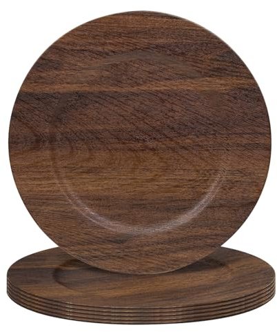 MAONAME Round Charger Plates Set of 6, 13 Inch Brown Charger for Dinner Plates, Farmhouse Faux Wood Plate Chargers, Rustic Table Chargers for Weddings, Party