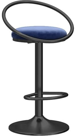 Taburete de bar giratorio de altura ajustable para encimera de cocina con patas doradas y cojín azul, patas negras, almohadilla azul, 45 x 60 cm