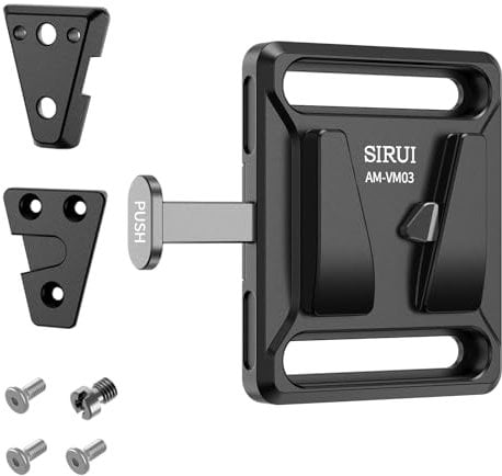 SIRUI Mini V Mount Battery Plate Kit, V-Lock Mount Battery Base with 2 Wedge Plates, Compatible with 15mm Rod Clamp, Multiple 1/4-20 Threads for V Mount Battery & NP-F Battery, AM-VM03