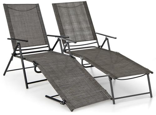 COSTWAY 2er Set Sonnenliege klappbar, Gartenliege mit Verstellbarer Rückenlehne, Fußteil und atmungsaktivem Sitzstoff, Klappliege bis 150 kg belastbar, Liegestuhl für Garten, Terrasse (Braun)