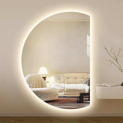 Moderno specchio da trucco a mezzaluna retroilluminato a LED, senza cornice, per bagno, anti appannamento, con interruttore touch, 100 x 70 cm