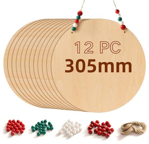 ROBOTIME Sperrholz, rund, 3 mm dick, Durchmesser 305 mm, 30,5 cm, 12 Stück, Rohholz, Birke, Platte, Schnitt, Brandmalerei, Laser, Holz, rechteckig