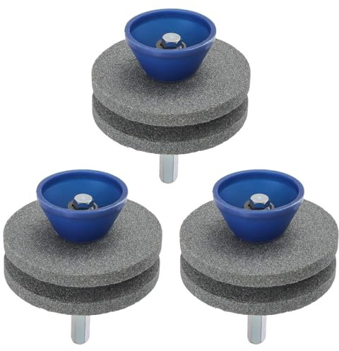 HUAREW Afilador de cuchillas desafiladas de cortacésped, cortacésped, afilador de cuchillos, cortacésped para cualquier taladro eléctrico manual y herramientas de jardín (azul, 4 piezas)