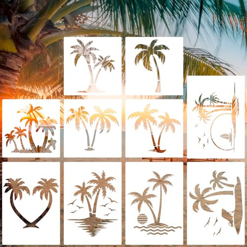 Tinoaly 10 Stück Palmen Schablone zum Malen, 2 Größen Wiederverwendbar Schablonen Sommer Strand Baum Vorlagen zum Malen auf Wänden Leinwand Möbeln DIY Basteln