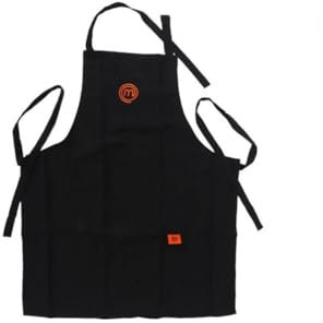 MasterChef Delantal Oficial con Bolsillo – 100% Algodón, Bordado con Logo Talla Única 70x81 cm – Negro – Delantal de Cocina Unisex Profesional