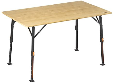 Campout Campingtisch - 120 x 70 x 70 cm - Gartentisch - Klappbarer Campingtisch - Klapptisch - 3-Fach Höhenverstellbar - Inkl. Tragetasche - Bambus
