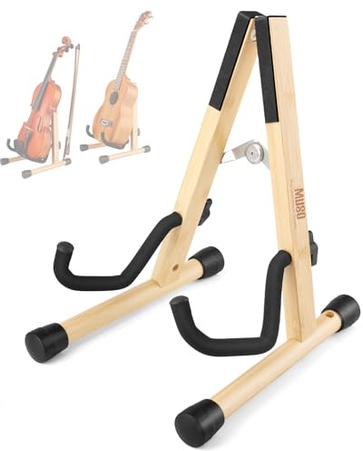 Violinenständer aus Holz mit Bogenhalter, Ukulelenständer, Holzständer für Mini kleine Gitarren, Banjo und Mandoline (Bambus)