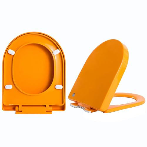 Dazzluxe Toilettensitz Mit Absenkautomatik in D-Form, Farbenfroher WC Sitz Mit Rutschfesten Puffern Und Scharnieren Zur Befestigung Oben, Toilettendeckel Mit Schnellverschluss,Orange