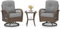 COSTWAY 3 Pieces Patio Rattan Bistro Set, 360° Swivel Outdoor Rocking Chairs and Table Set with Cushions and Pillows, Garden Furniture Set Wicker Conversation Sofa Table (Grey)