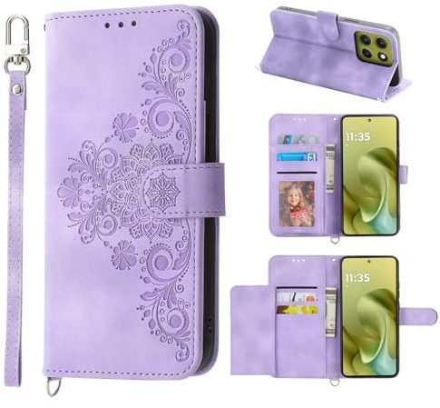 Auslbin Hülle für Motorola Moto G86 5G 6.67 Blumen Tasche, 5 Kartenfächer Handyhülle für Moto G86 Vintage-Stil PU-Leder Flip Schutzhülle, Lila