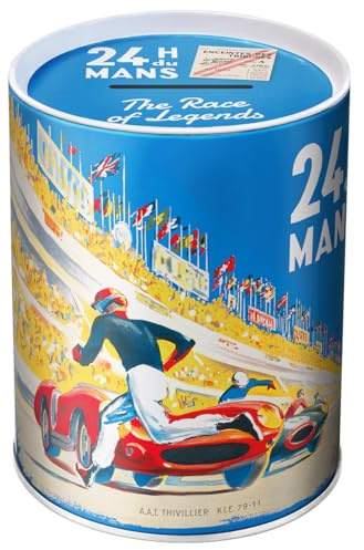 Nostalgic-Art Retro Spardose, 1 l, 24h Le Mans – Racing Poster Blue – Geschenk-Idee für Motor-Fans, Original Lizenzprodukt (OLP), Sparschwein aus Metall, Vintage Blech-Sparbüchse