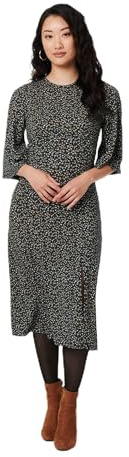 Izabel London Ditsy Floral Angel Sleeve Midi Dress for Women UK with Round Neck and Front Split Details. Navy