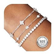 Finrezio 3 stycken armband kvinnor silver 925 tennis armband silver armband set 14 karat förgyllt guld armband kvinnor med zirkonia justerbara armband smycken gåva för kvinnor silver/guld/roséguld
