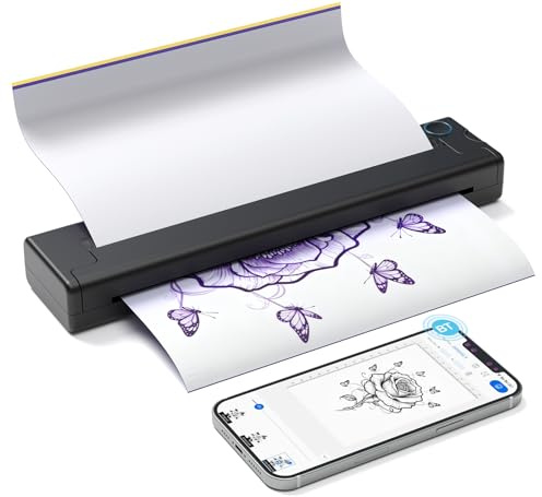 Bisofice A46 Tattoo Drucker Bluetooth Stencil Drucker mit 10pcs Transferpapier, Thermodrucker Tattoodrucker Kompatibel mit Smartphone, Android iOS Mac Windows