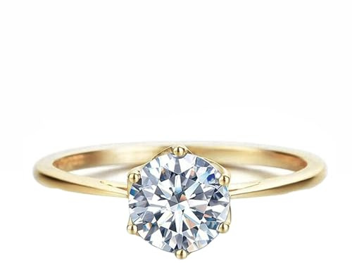 Homxi Eheringe Damen Ringe Gelbgold 9 K, 6 Zinken Solitäre Rund mit Moissanit, Verlobungsring Damen Gelb Gold, Gr. 52 (16.6)