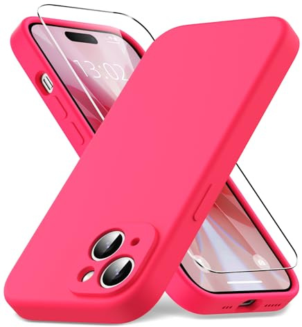 Vansdon Coque pour iPhone 15,Housse Silicone Liquide Mince, Rose Vif