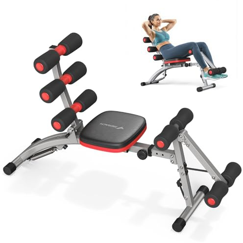 MERACH Ab Machine, Adjustable Ab Workout Bench for Home Gym, Multi-Functional Sit Up Exercise Equipment with 300 LBS Weight Capacity, Exercise Chair for Full Body Workout(Red)