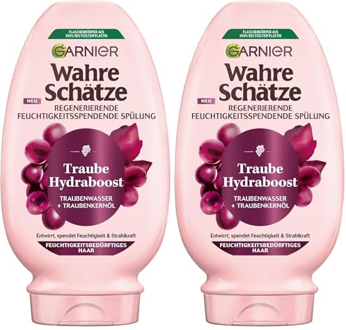 Garnier Wahre Schätze Regenerierende Feuchtigkeitsspendende Spülung Traube Hydraboost, Conditioner für feuchtigkeitsbedürftiges Haar, 200 ml (Packung mit 2)