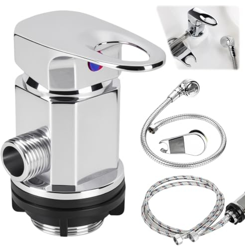 YYTECH Mitigeur de douche sortie 1/2 avec tuyaux d'entrée et tuyaux de sortie de 80 cm + arroseur - Pommeau de douche chaud et froid - Pour lavabo, bol à shampoing, camping-car, camping-car