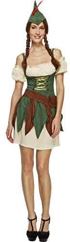 Smiffys Fever 32801M - Damen Krieger Outlaw Kostüm, Kleid, Ärmel, Hut und Gürtel, Größe: 40-42, grün