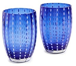 Zafferano Perle Bicchiere Tumbler Lavorato a Mano in Vetro Colorato Trasparente cl 32 h 109mm d 71mm, set 6 pezzi, Blu