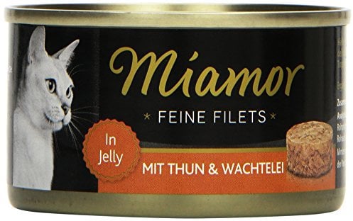 MIAMOR - Feine Filets in Jelly | Nassfutter für ausgewachsene Katzen mit Filetstückchen in Jelly. Fettarmes Ergänzungsfutter in der Dose ohne Zusatzstoffe | 24x100g Thunfisch & Wachtelei