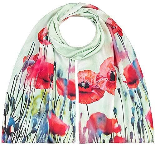 VON LILIENFELD Schal Damen 100% Seide Mohnblumen Blumen Blüten Motiv Halstuch Seidenschal Seidentuch 172 x 42 cm